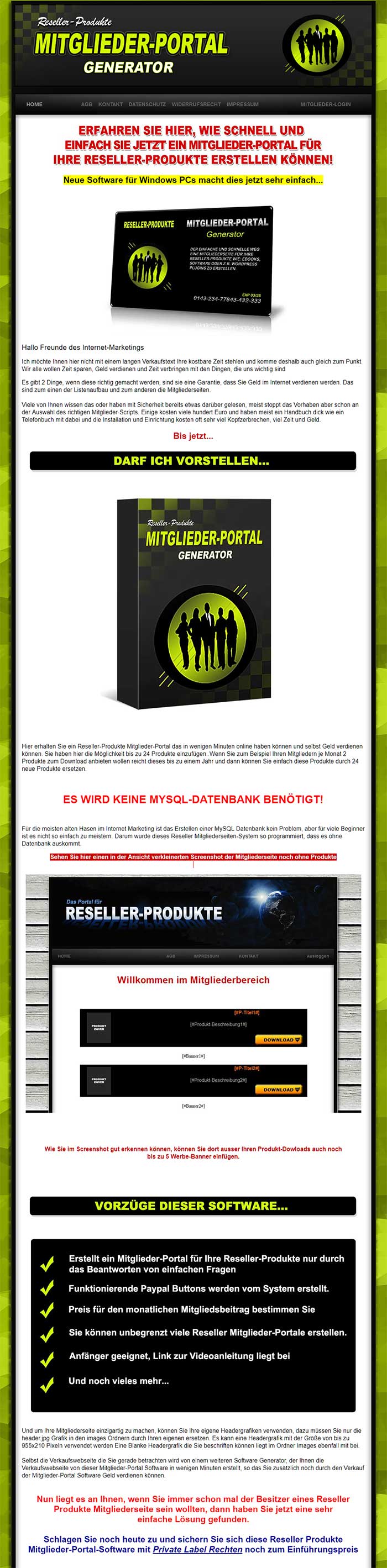 Reseller Produkte Mitgliederseiten Generator