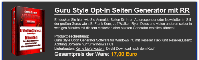 Guru Style Opt-In Seiten Generator mit Resell Rechten