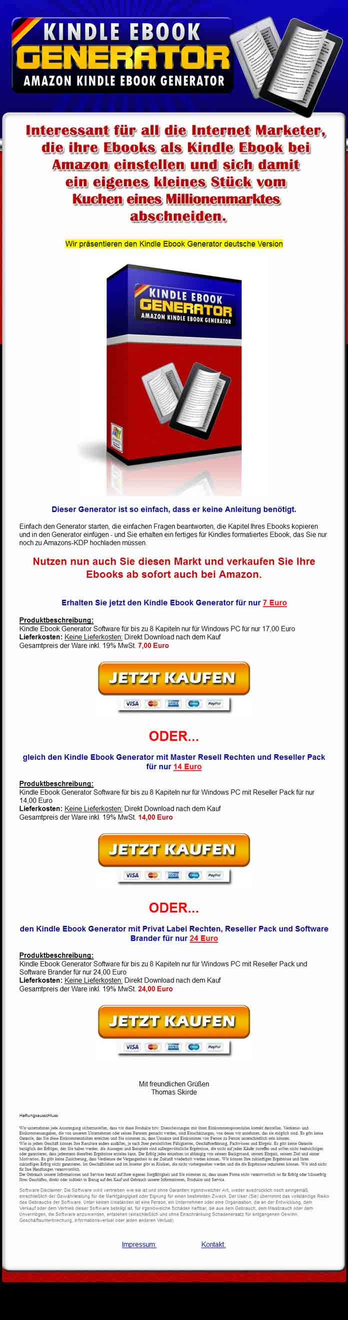 Kindle Ebook Generator Software mit Privat Label Rechten deutsche Version